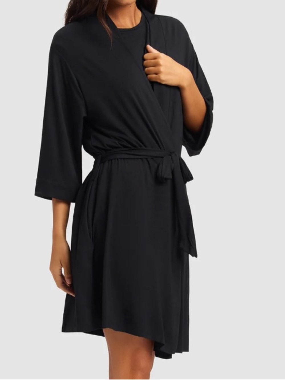 Cozy Earth Robe Womens S Black Bamboo Viscose Jersey Kimono Belted Lounge